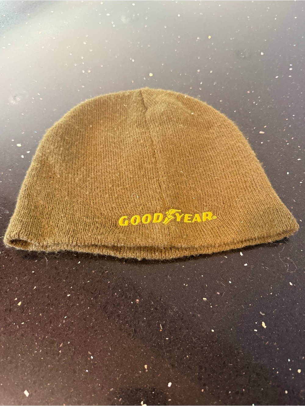 Goodyear Olive Green Knit Beanie with Yellow Logo